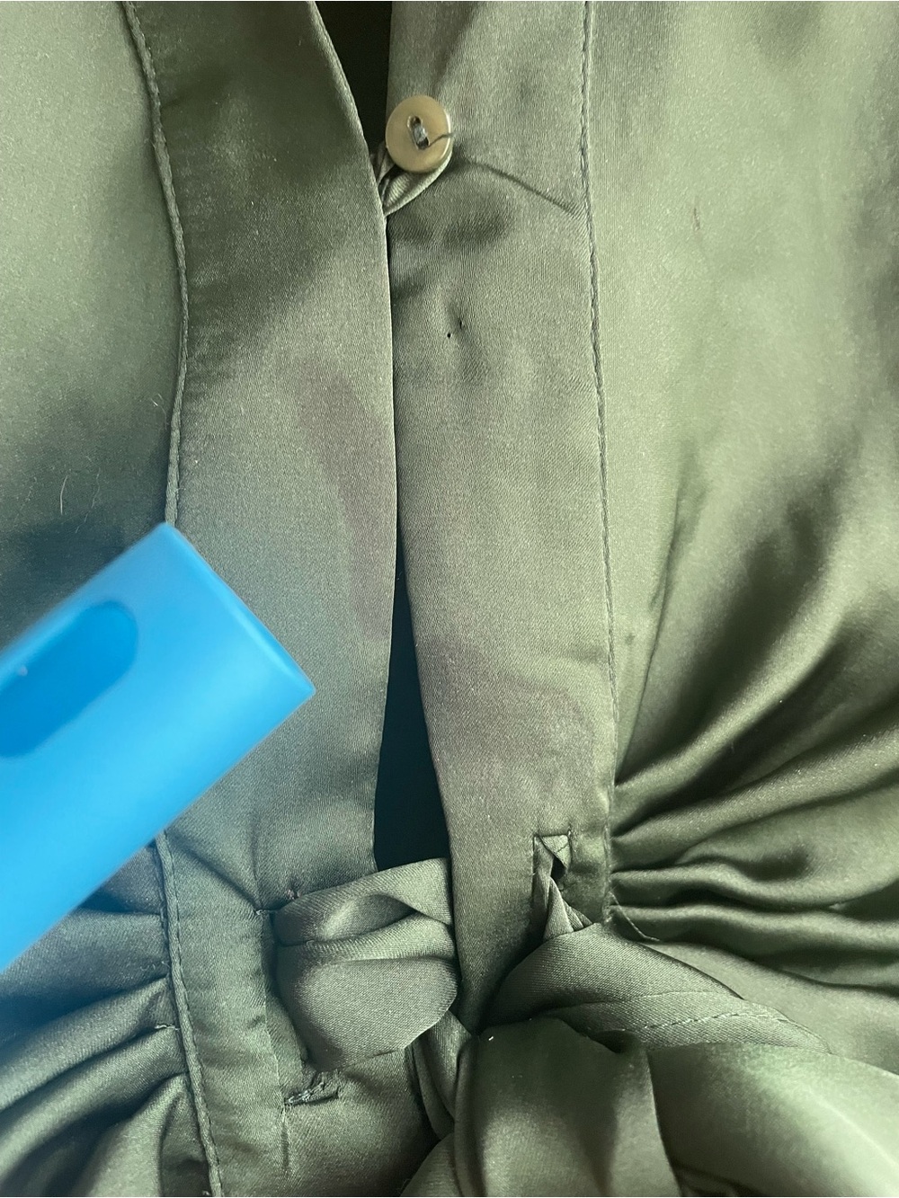 Zara Forest Green Satin Tie-Front Blouse Medium - Picture 7 of 11